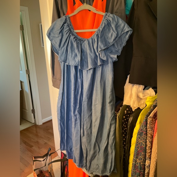 Falls Creek Off Shoulder Ruffled Chambray Dress. P/A894/2 - Picture 8 of 13